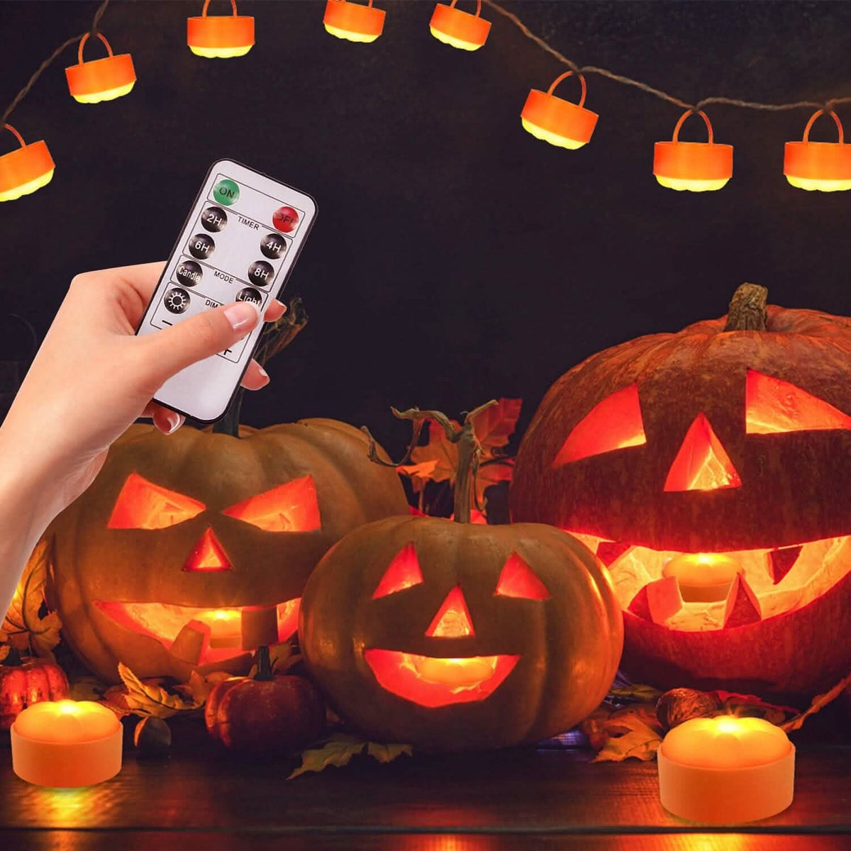 4-Pack: Halloween LED Pumpkin Lights Battery Operated with 2 Light Modes 4 Timer Setting