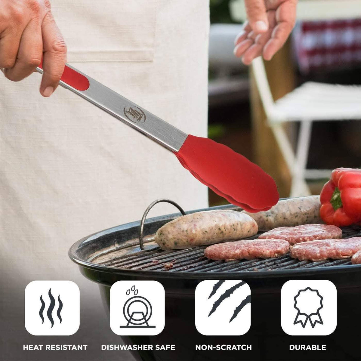 4-Pack: Kaluns Kitchen Tongs for Cooking with Silicone Spatula