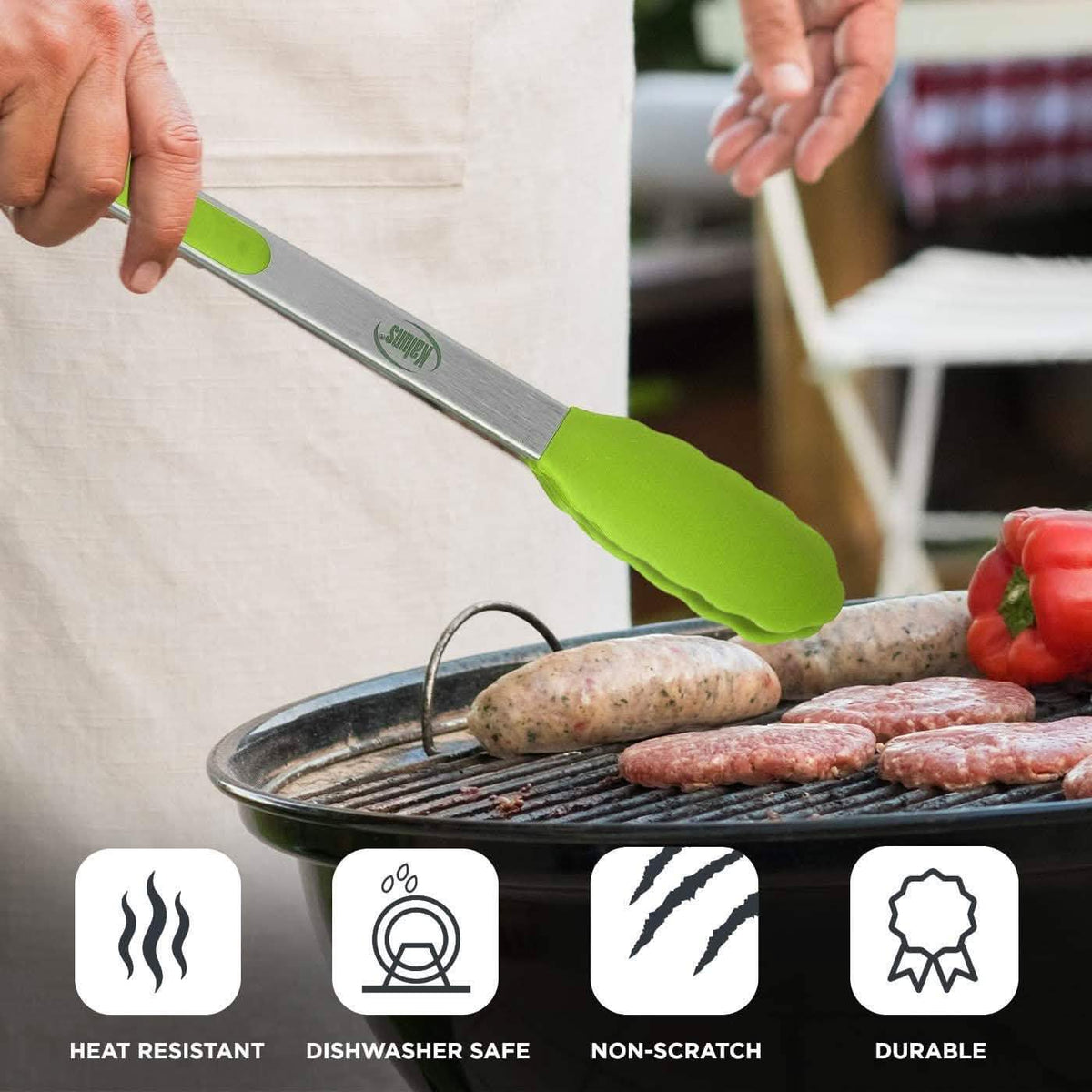 4-Pack: Kaluns Kitchen Tongs for Cooking with Silicone Spatula