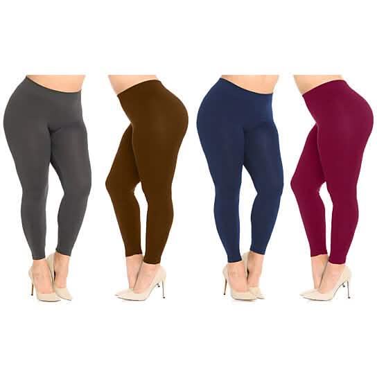 4-Pack: Plus Size Women's Ultra-Soft Stretchy Solid Yoga Leggings