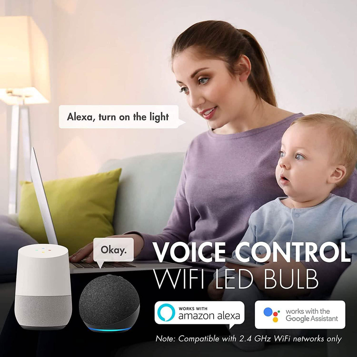 4-Pack: Smart WiFi LED Light Bulb with White and Color Changing Light Bulb