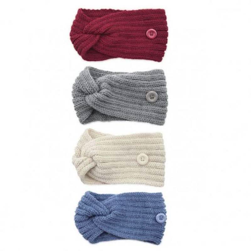 4-Pack: Women's Winter Headband and Ear Warmer with Buttons to Hold Mask