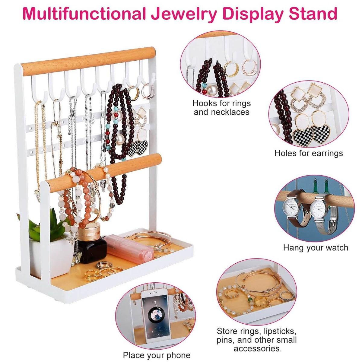 4-Tier Tabletop Wooden Jewelry Display Stand