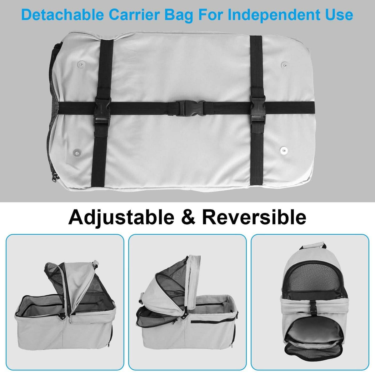 4 Wheels Pet Stroller Foldable with Removable Liner Storage Basket