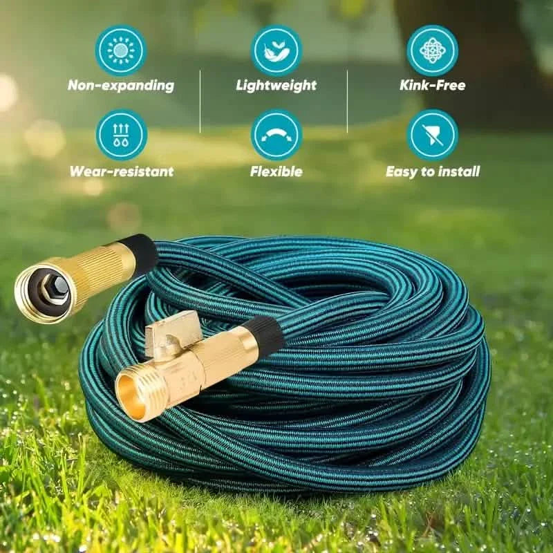Heavy-Duty Garden Hose – 25Ft Leakproof Blue Rubber with Brass Connectors & Spray Nozzle