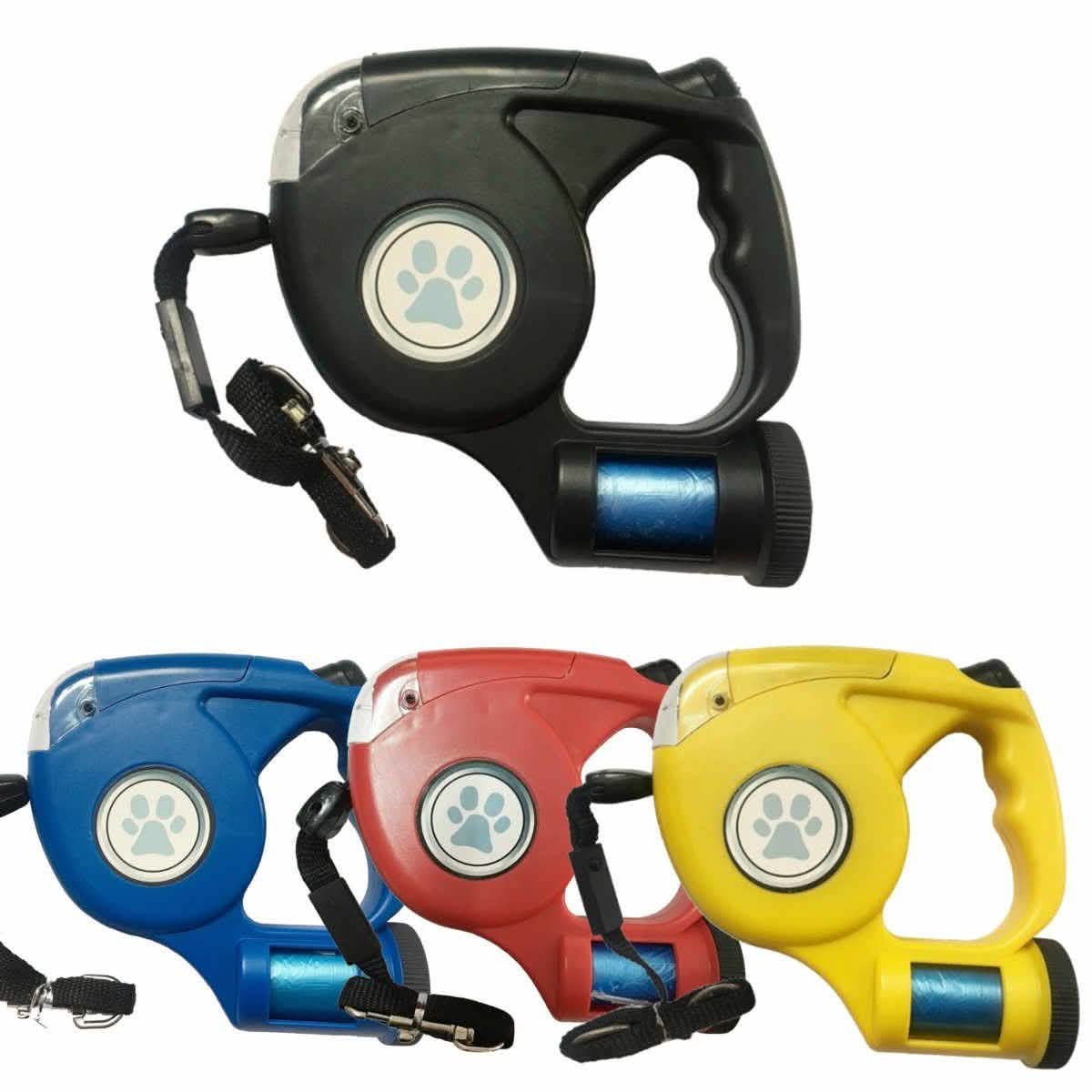4.5M LED Flashlight Extendable Retractable Pet Dog Leash Lead with Garbage Bag
