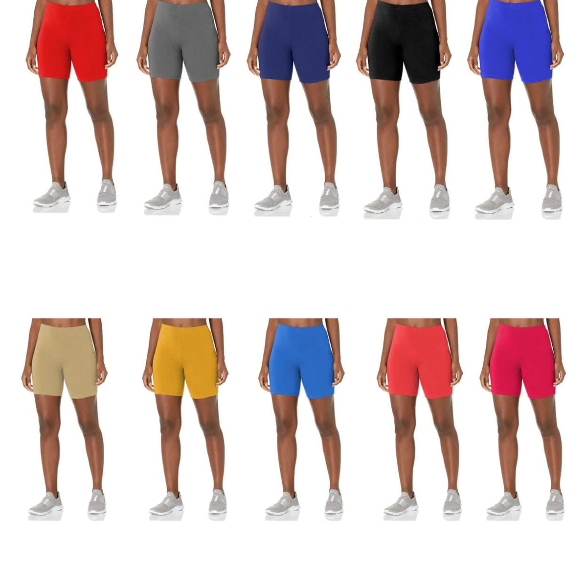 5-Pack: Women's Solid Slim Fit Comfy Stretchy Elastic Waistband Biker Shorts