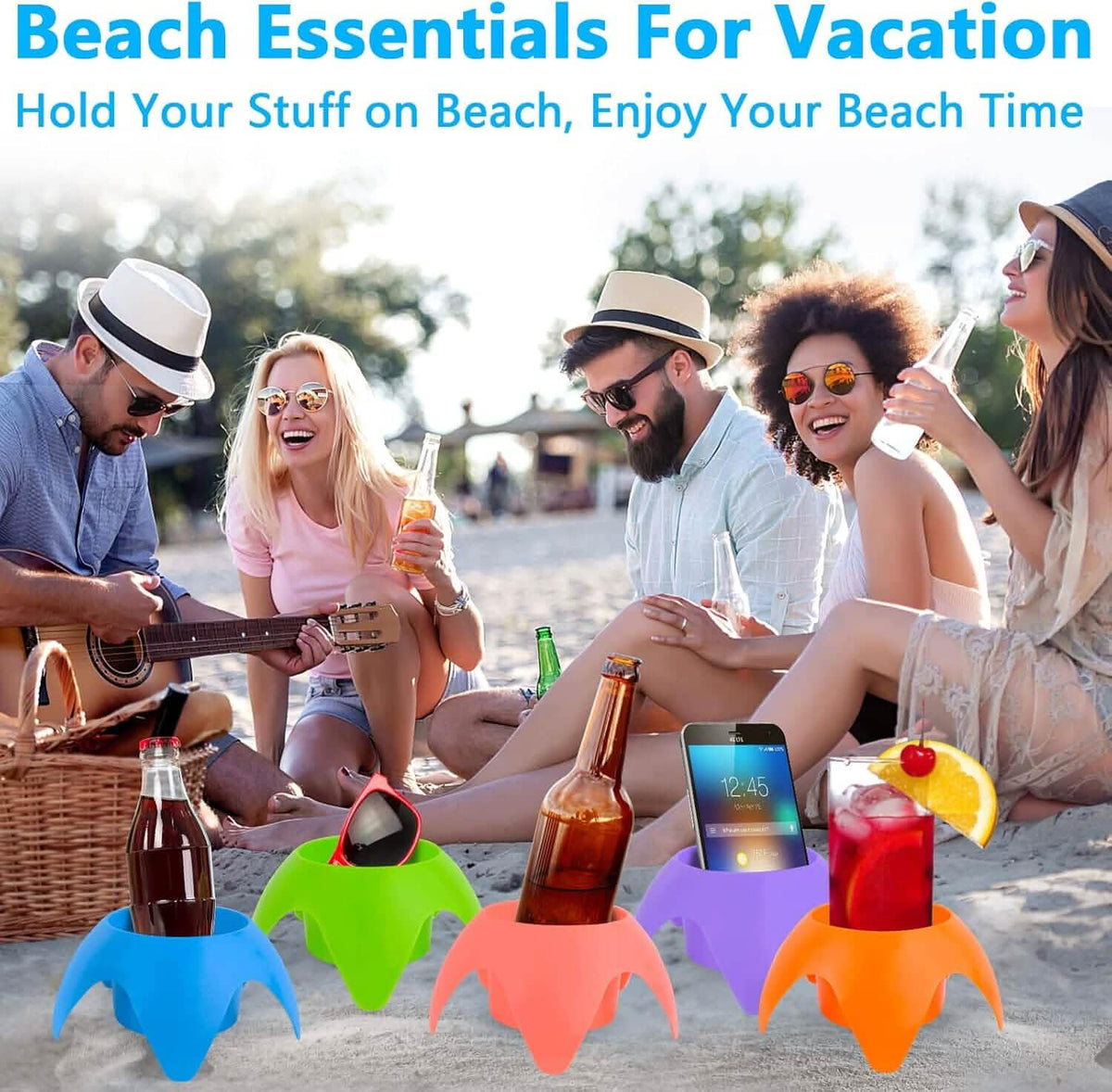 5-Piece: Seaside Plastic Beach Cup Holder