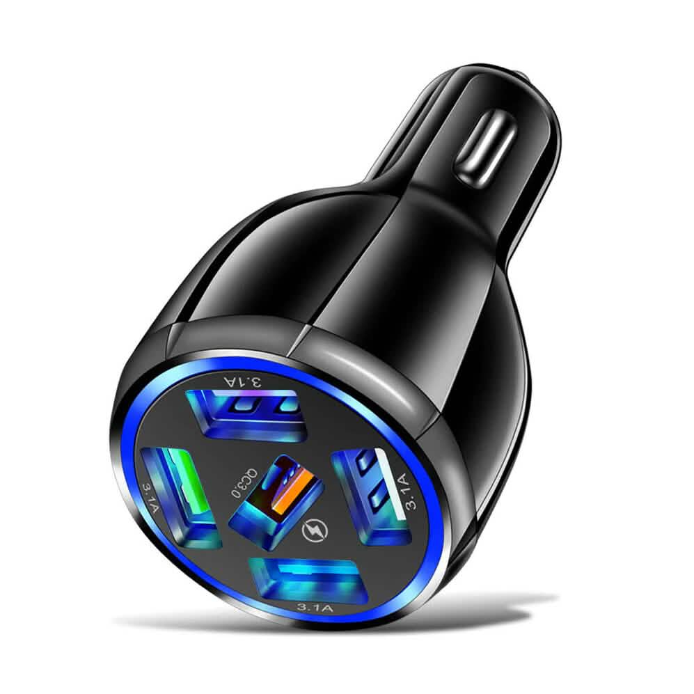 5 Port USB Fast Car Charger with LED Display