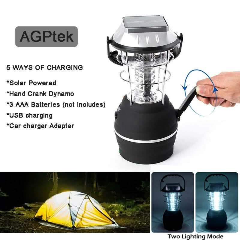 5 Way Charging 36 LED Solar Lantern Camping Light