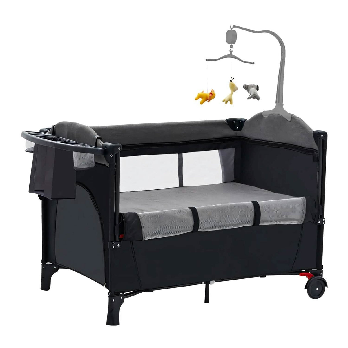 6-in-1 Foldable Baby Crib with Activity Center Diaper Changing Table