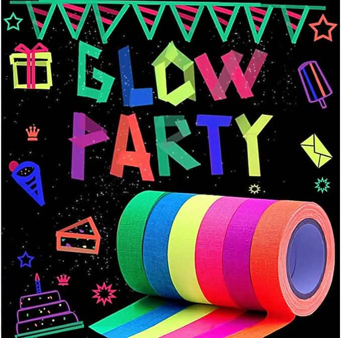 6-Pack: UV Gaffer Fluorescent Party Tape Blacklight Reactive Glow In The Dark Tape