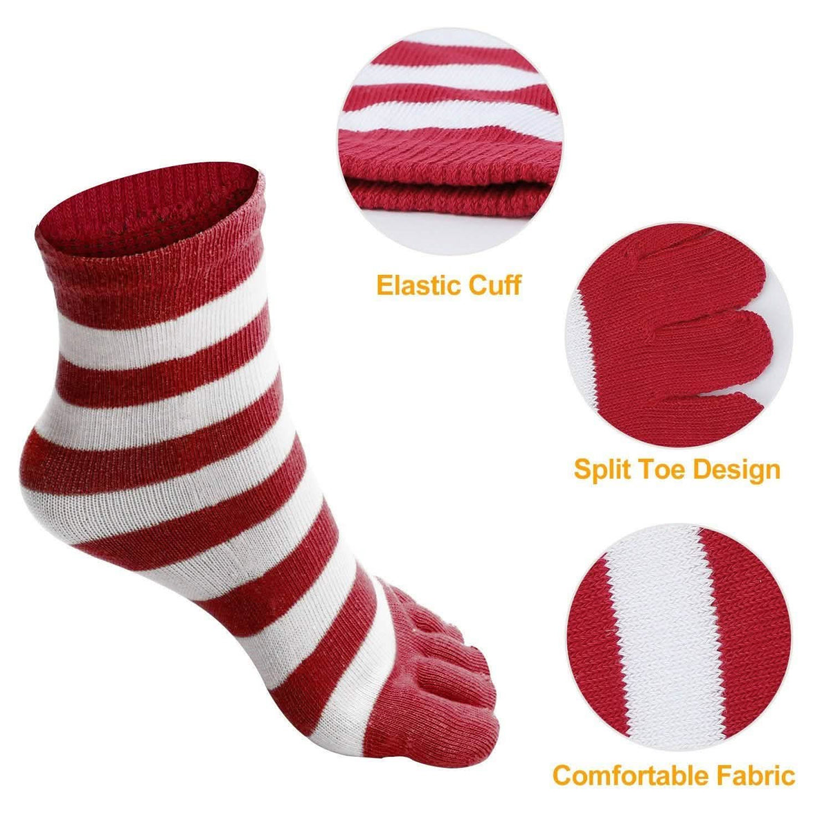 6-Pair: 5 Toes Socks Soft Breathable Ankle Socks