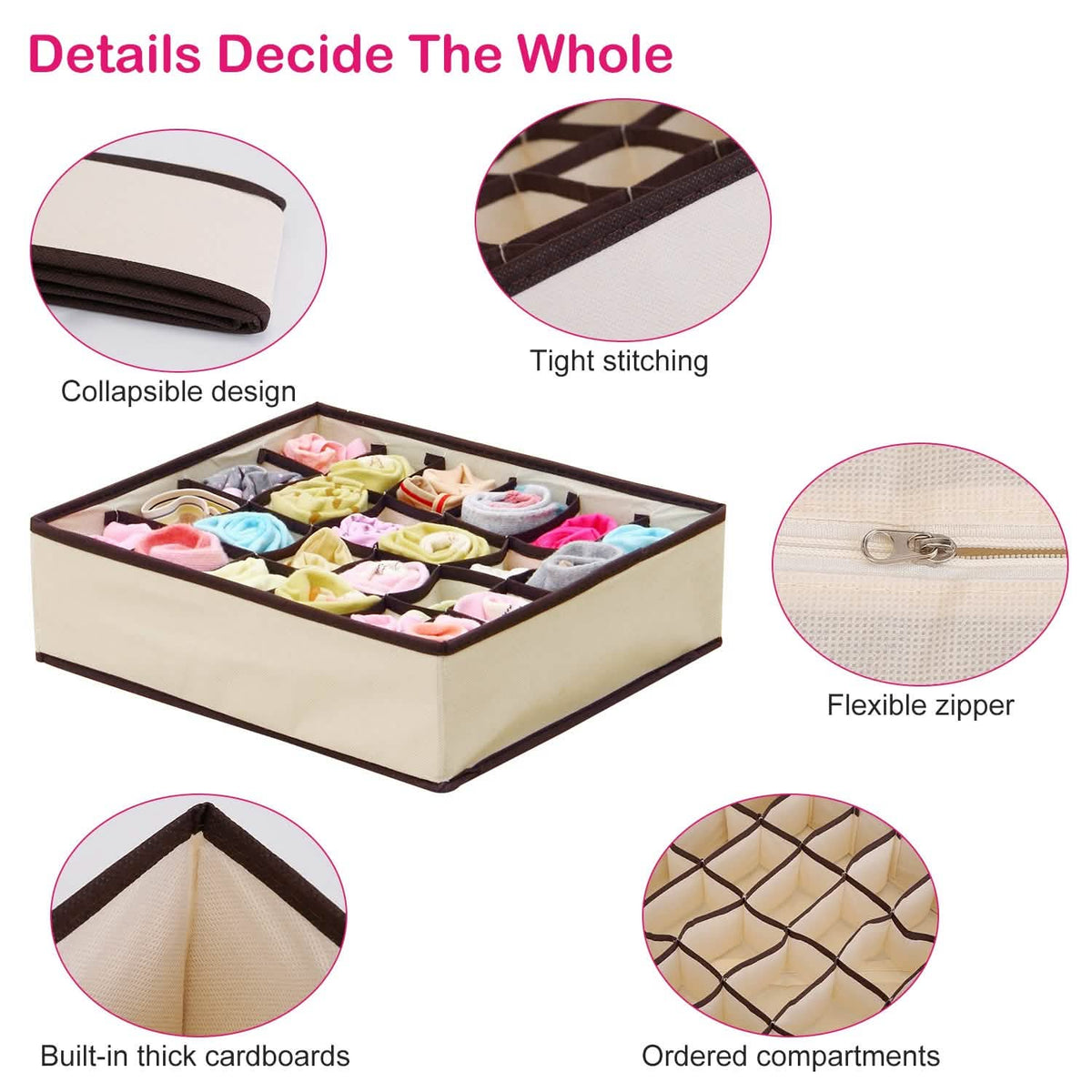 6-Pieces Set: Foldable Underwear Organizer Divider Container
