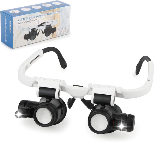 2-LED Head-Mounted Magnifier Glasses – 8x/15x/23x with Repair Light
