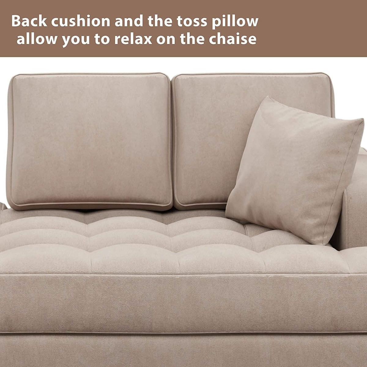 64" Deep Tufted Upholstered Textured Fabric Chaise Lounge Toss Pillow Included