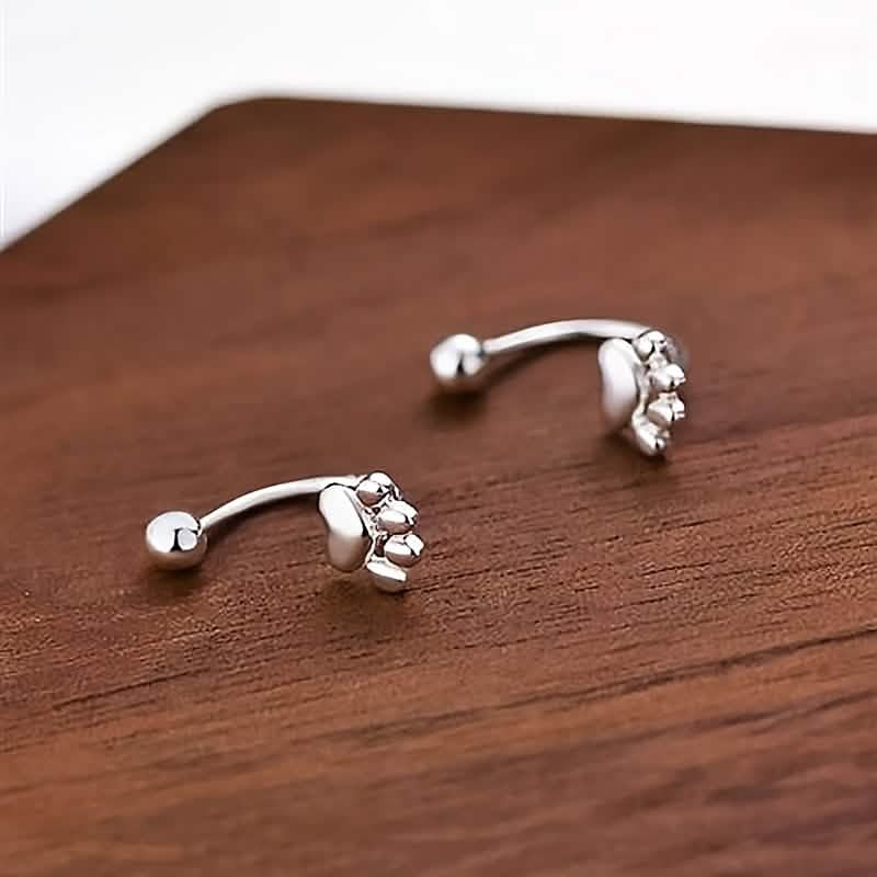 Sterling Silver Cat Paw Earrings – Screw-Back Studs, Elegant & Simple