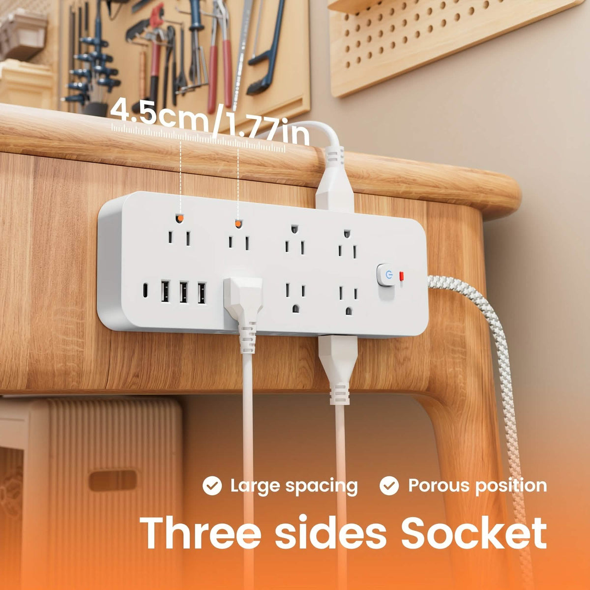 18-Outlet Power Strip with USB & Type-C – Surge Protection