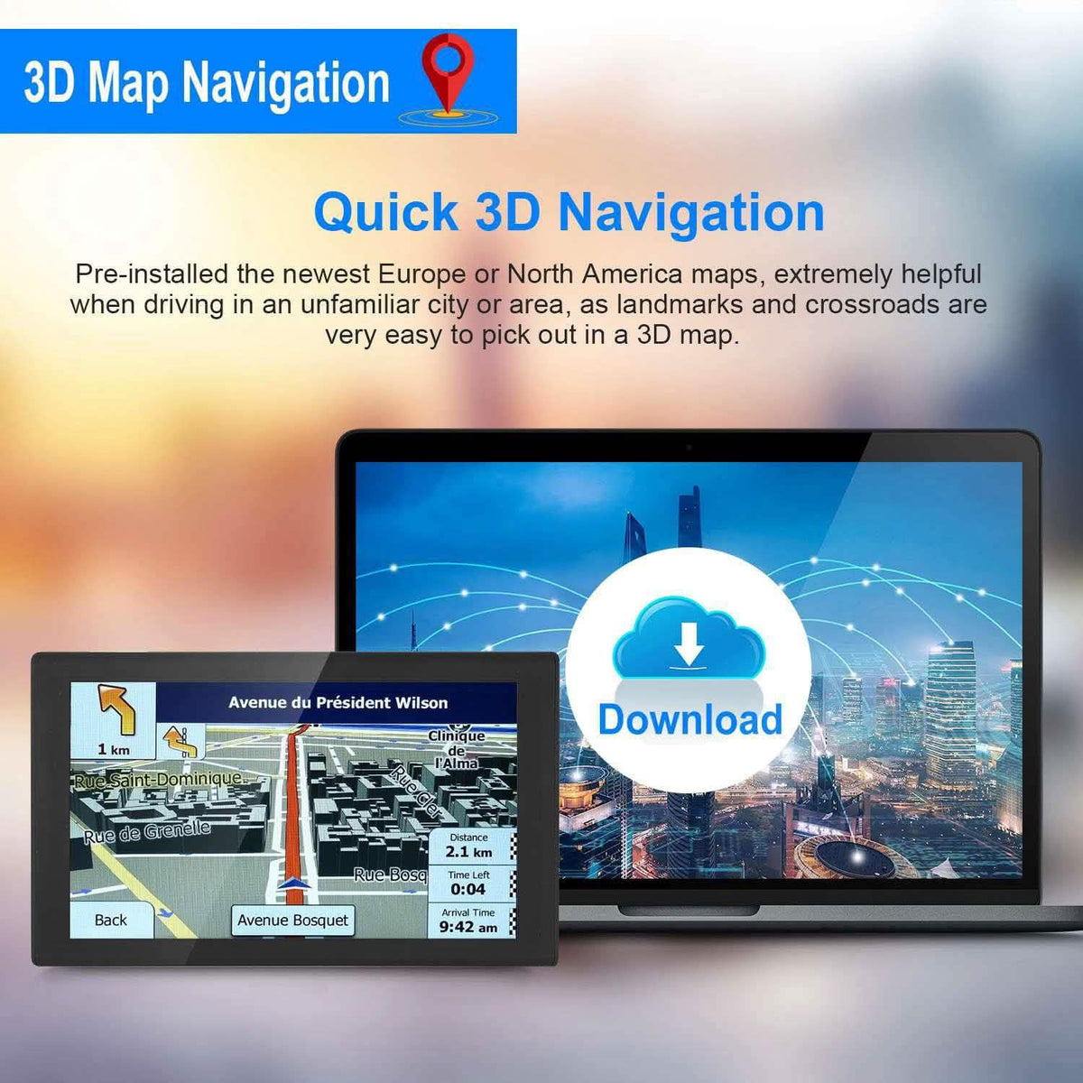 9" Car GPS Navigation - 8GB Touch Screen Vehicle Navigator