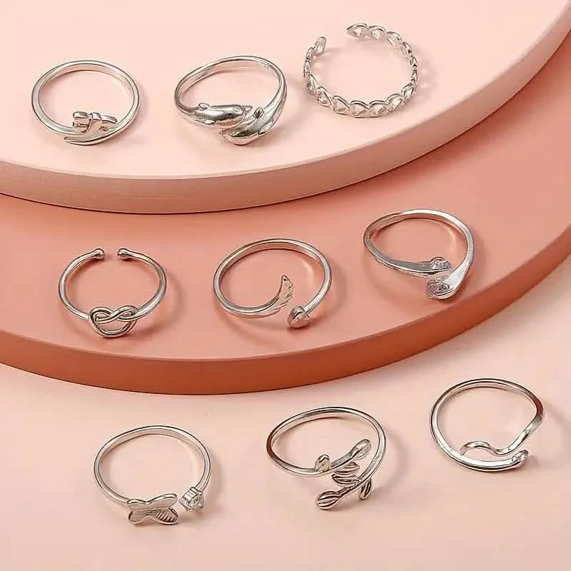 9-Pieces: Adjustable Foot Ring Set