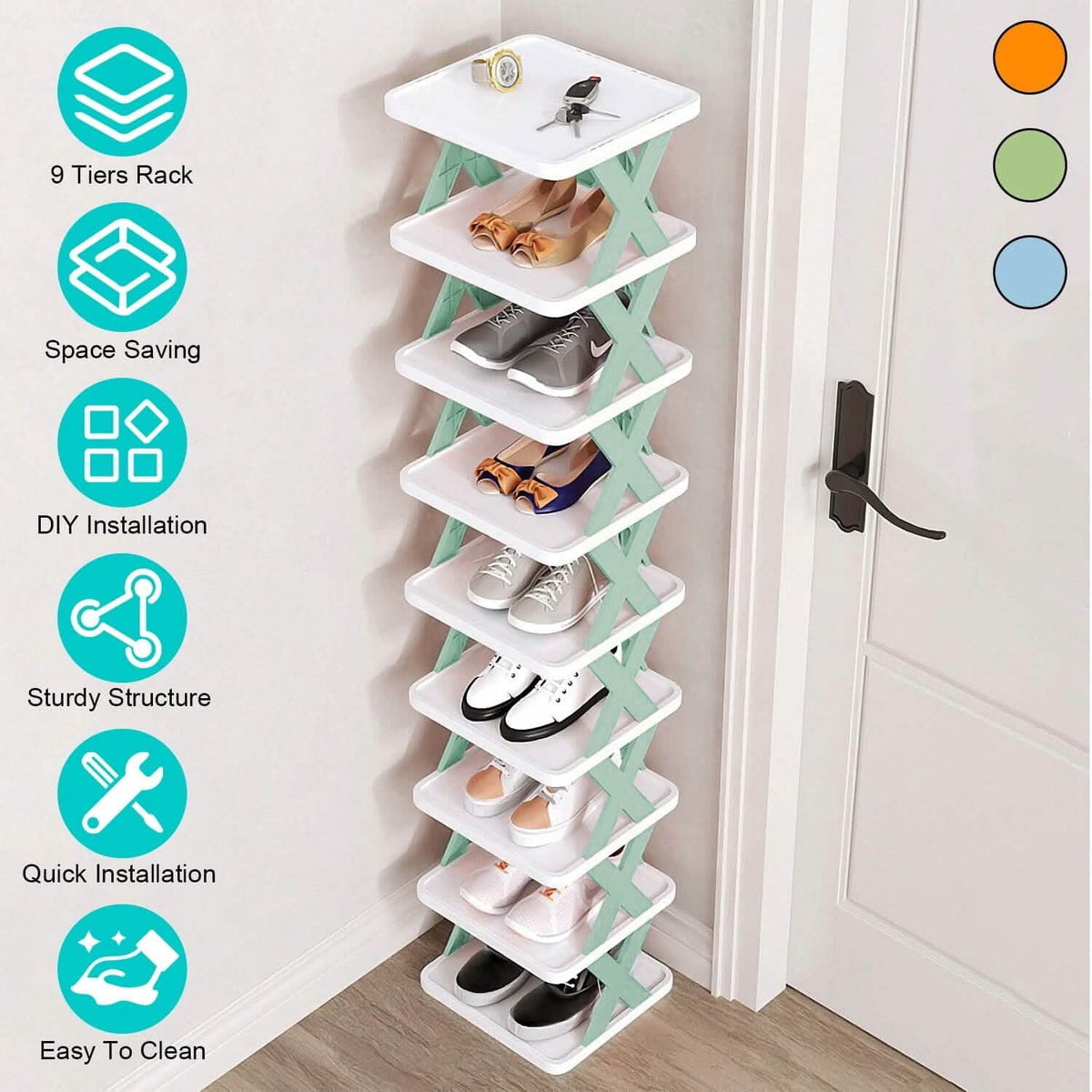 9-Tier Narrow Entryway Shoe Rack Plastic Vertical Shoe Organizer