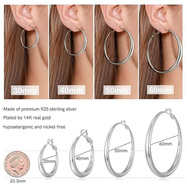 925 Sterling Silver 50mm Hoop Earrings