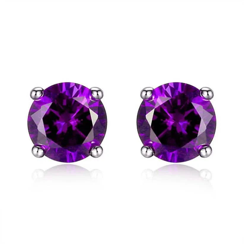 925 Sterling Silver 6mm Round-Cut Amethyst Stud Earrings