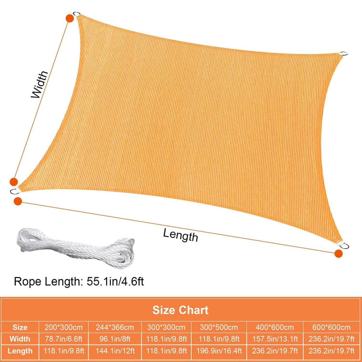98% UV Block Awning Shelter Rectangle Shade Sails Top Canopy