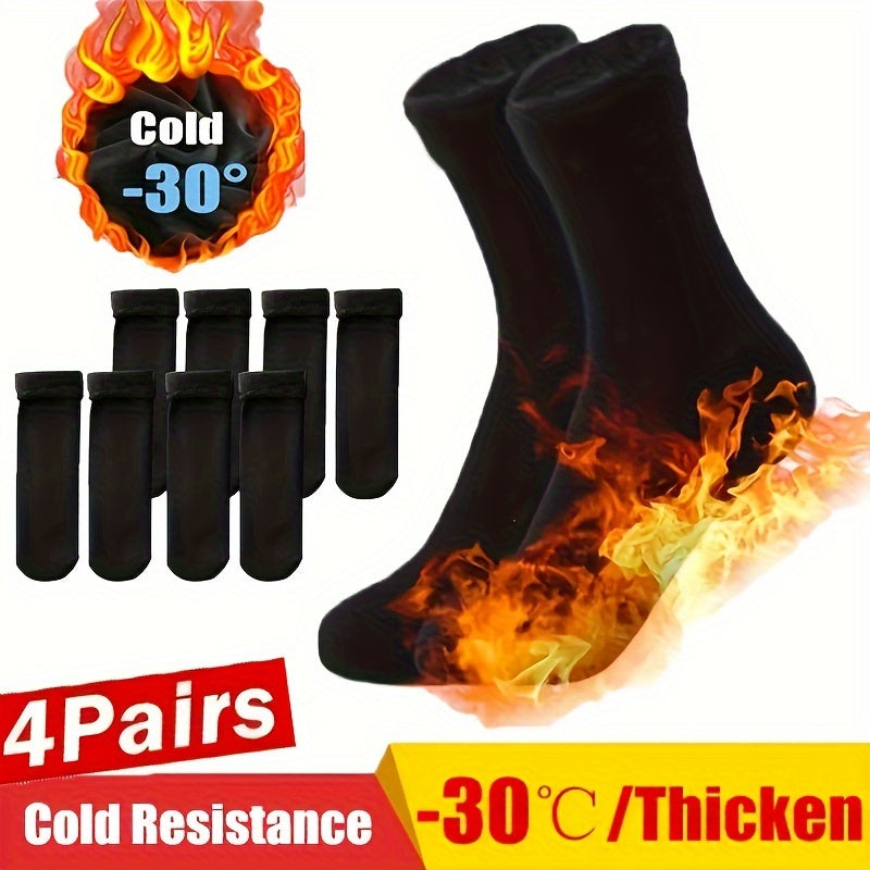 4-Pairs: Ultra-Soft Plush Lined Thermal Socks - Comfy Mid Tube Socks - Black
