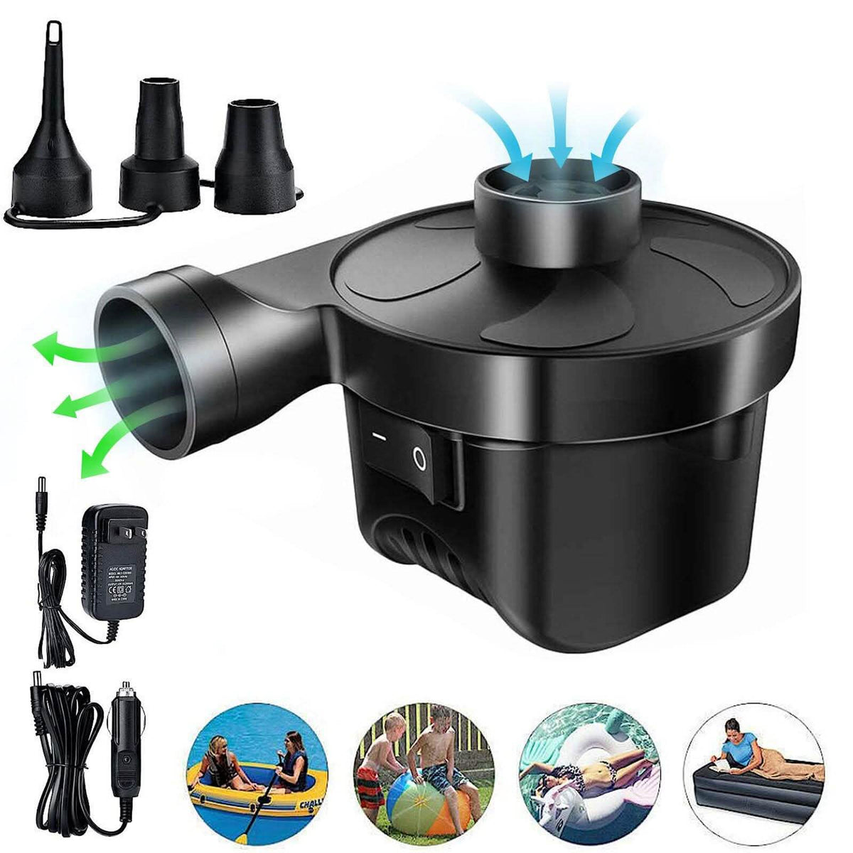 AC DC12V Electric Air Pump Inflator with 3 Nozzle