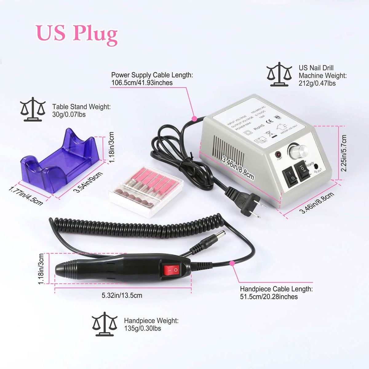 Acrylic Nail Drill Machine 20000RPM with 6 Bits Cuticle Grinder Kit