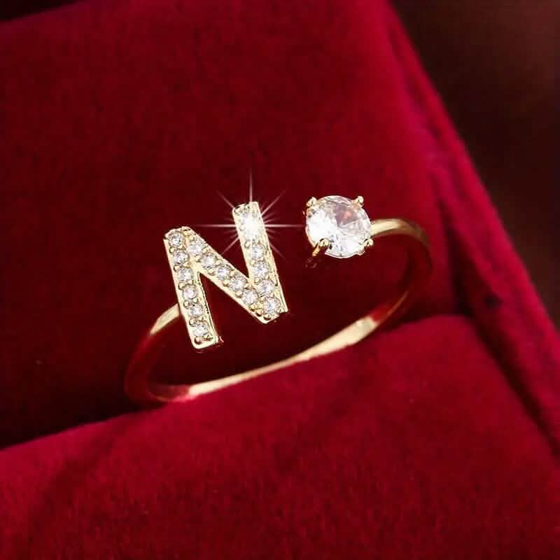 Adjustable Copper Initial Ring with Four-Claw Round Zirconia