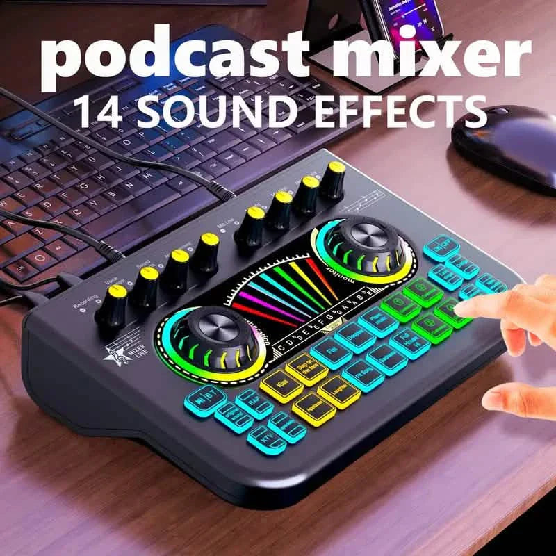 Audio Mixer, Live Sound Card And Audio Interface With DJ Mixer Effects And Voice Changer