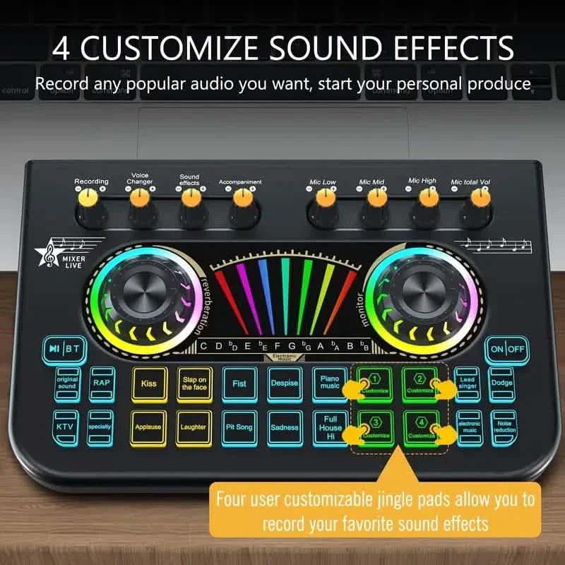 Audio Mixer, Live Sound Card And Audio Interface With DJ Mixer Effects And Voice Changer