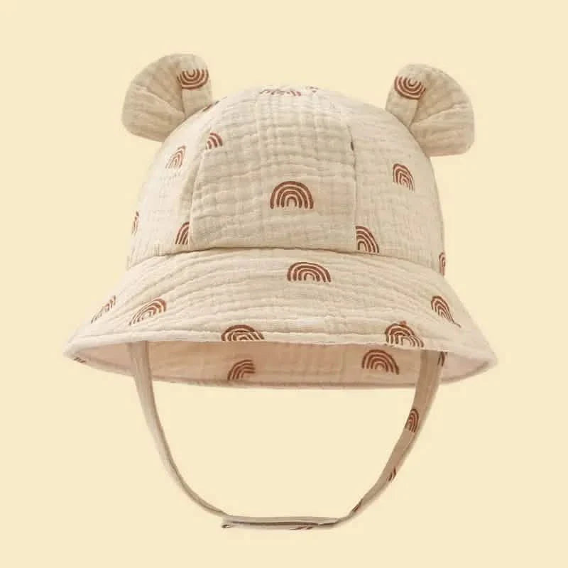 Baby Summer Beach Adjustable Bucket Cute Cotton Hat with Ears