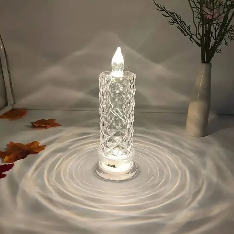 Battery-Powered LED Candle Lamp With Rose Pattern Refraction Halo Projection