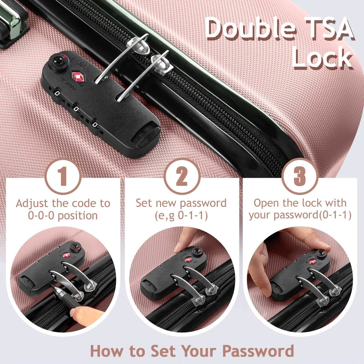 3-Piece Hard Shell Luggage Set with TSA Lock – 20/24/28 Inch 360° Spinner Wheels