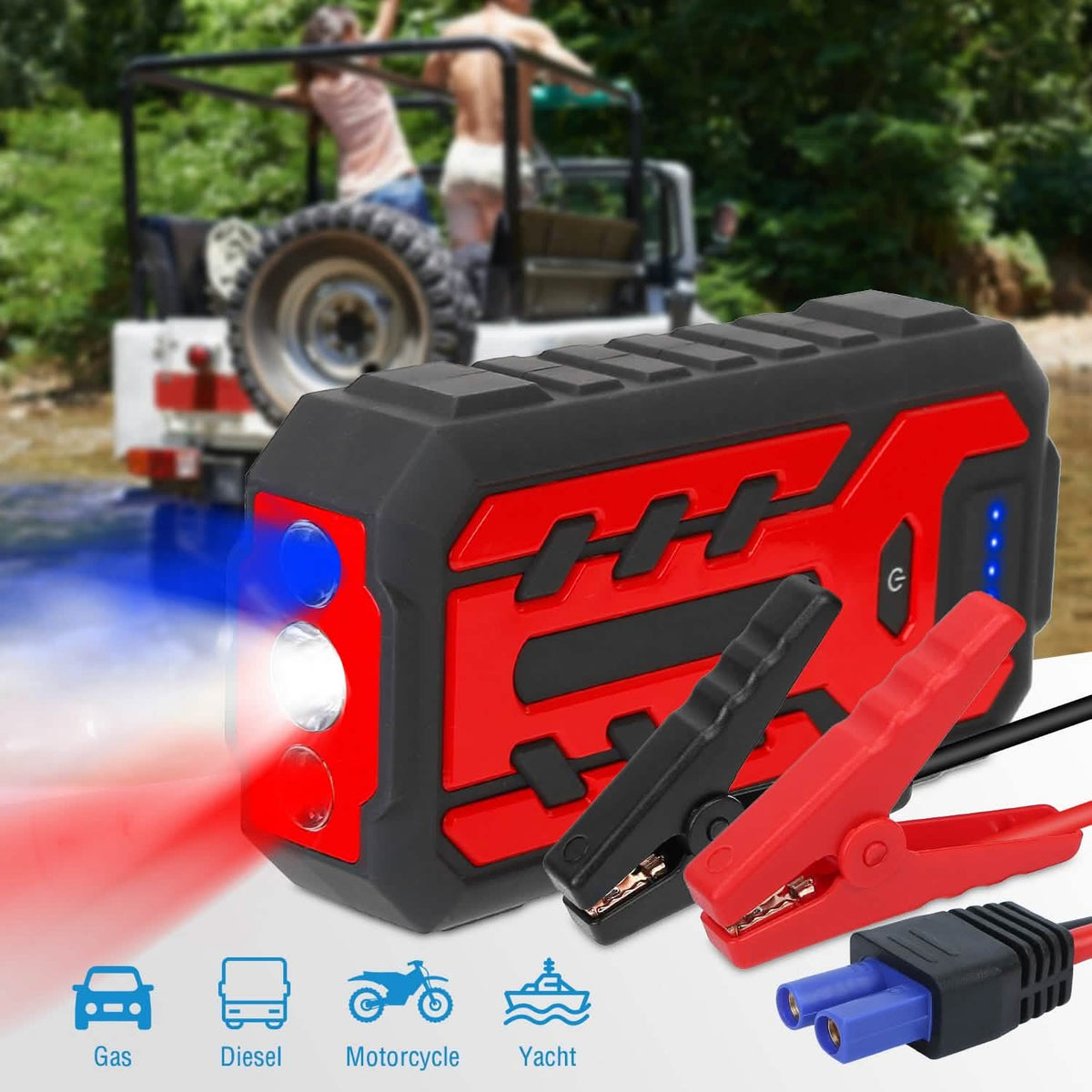 Car Jump Starter Booster with 4 Modes LED Flashlight