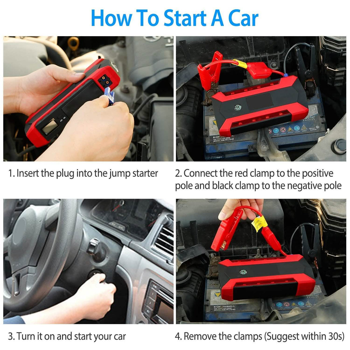 Car Jump Starter Booster with LCD Screen 4 Modes LED Flashlight