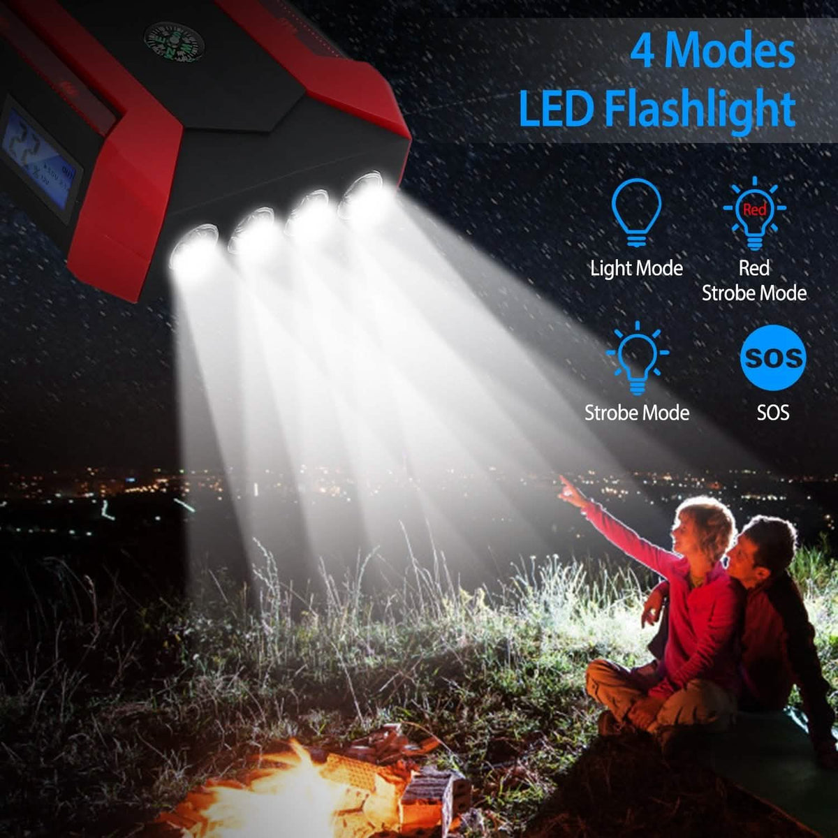 Car Jump Starter Booster with LCD Screen 4 Modes LED Flashlight