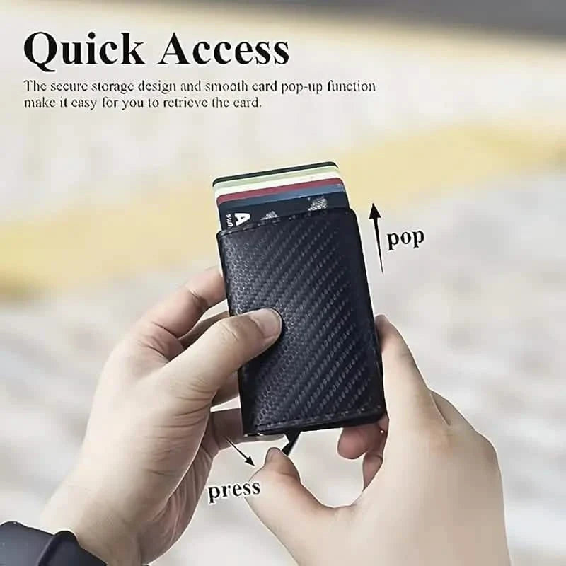 Carbon Fiber Credit Card Holder RFID Blocking, Slim Pop Up Minimalist Wallet