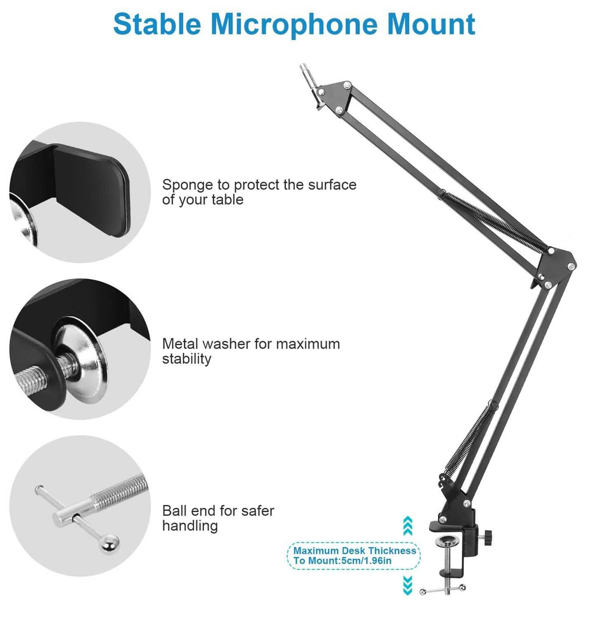Condenser Microphone Bundle Shock Mount with Adjustable Boom Arm Sound Card