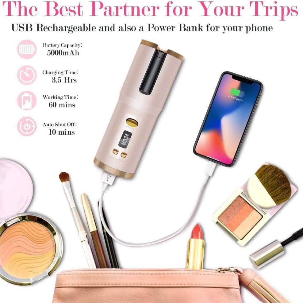 Cordless Automatic Portable Ceramic Barrel Hair Curler
