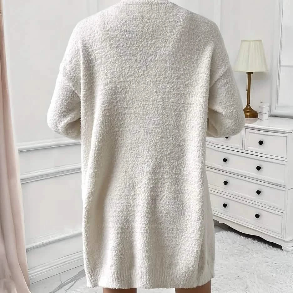 Cozy Women's Fleece Long Sleeve Cardigan Lounge Set, V Neck Tank Top and Shorts