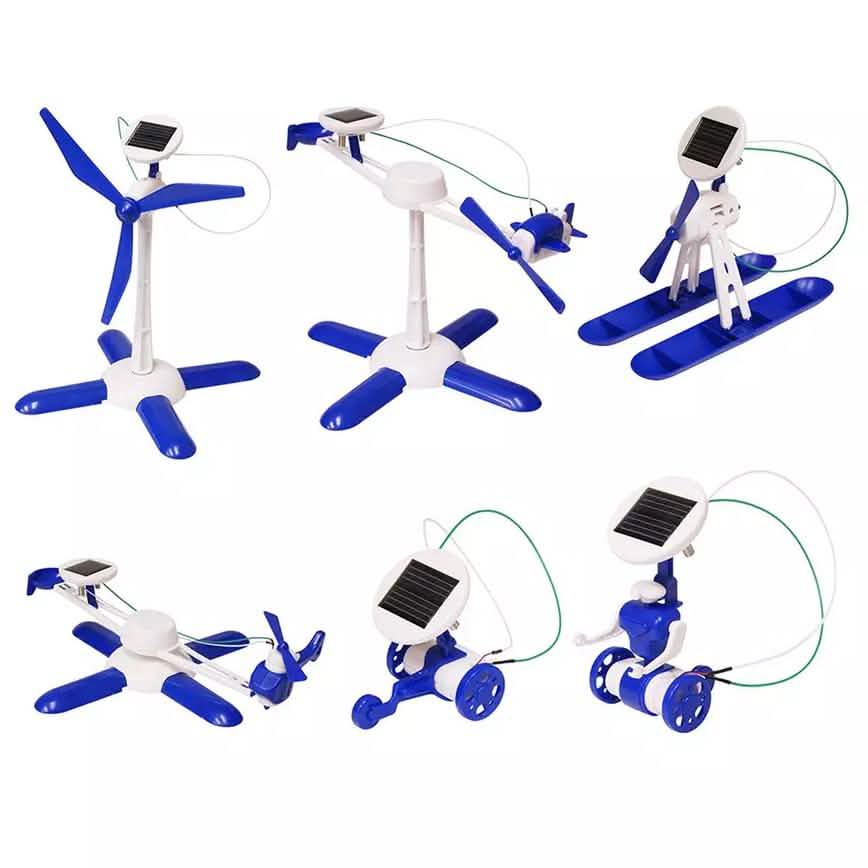 DIY Blue 6-in-1 Educational Solar Robot Vehicles