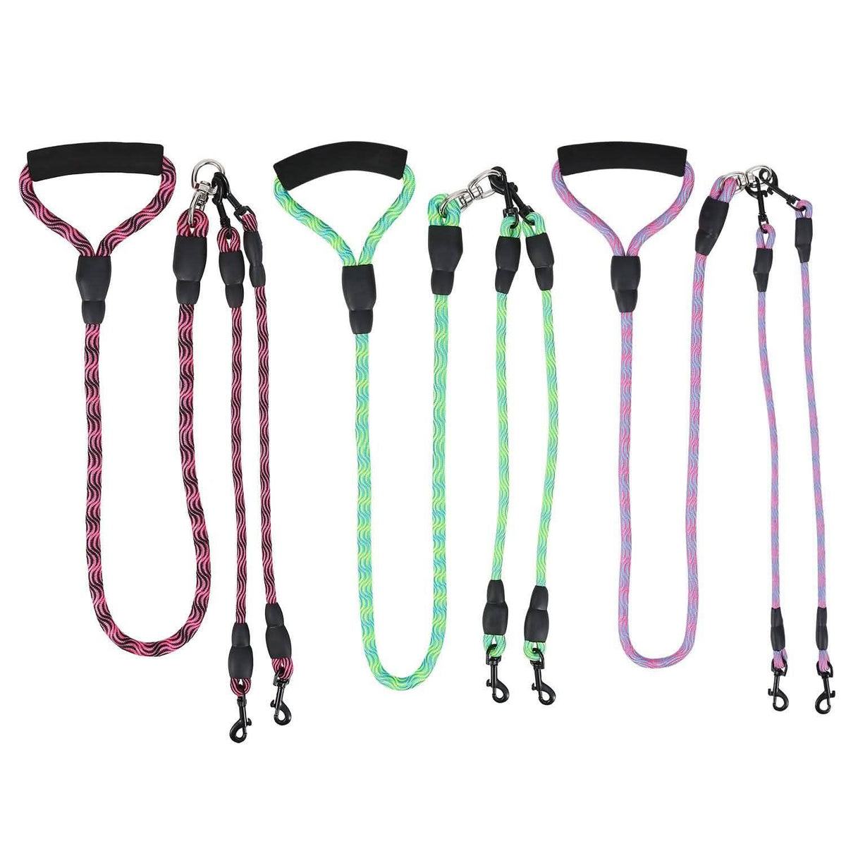 Double Dog Leash No-Tangle with Swivel Coupler Padded Handle