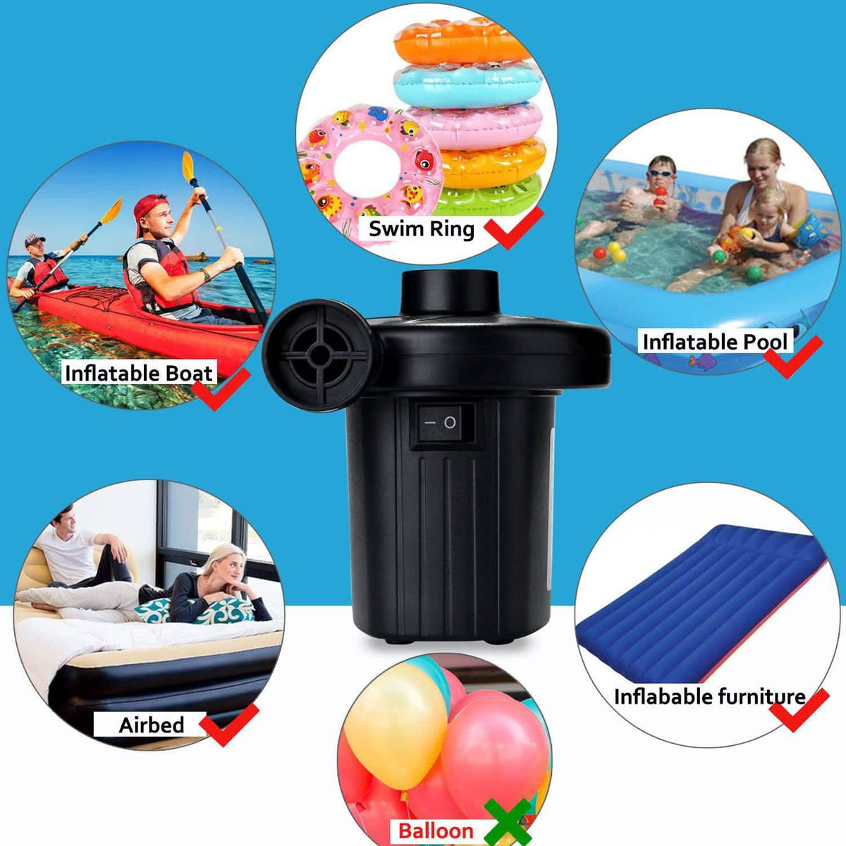 Electric Air Pump for Swimming Ring Inflatable Boat