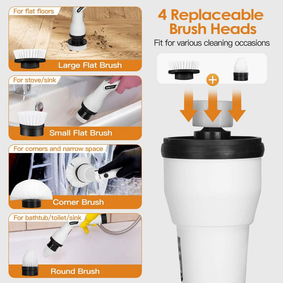 Electric Cordless Spin Scrubber Cleaning Brush with 4 Replaceable Heads