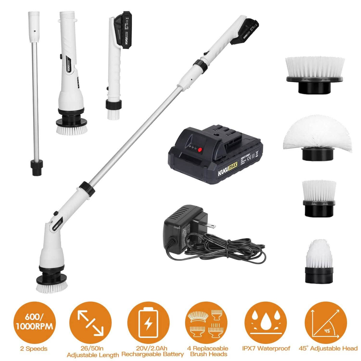 Electric Cordless Spin Scrubber Cleaning Brush with 4 Replaceable Heads