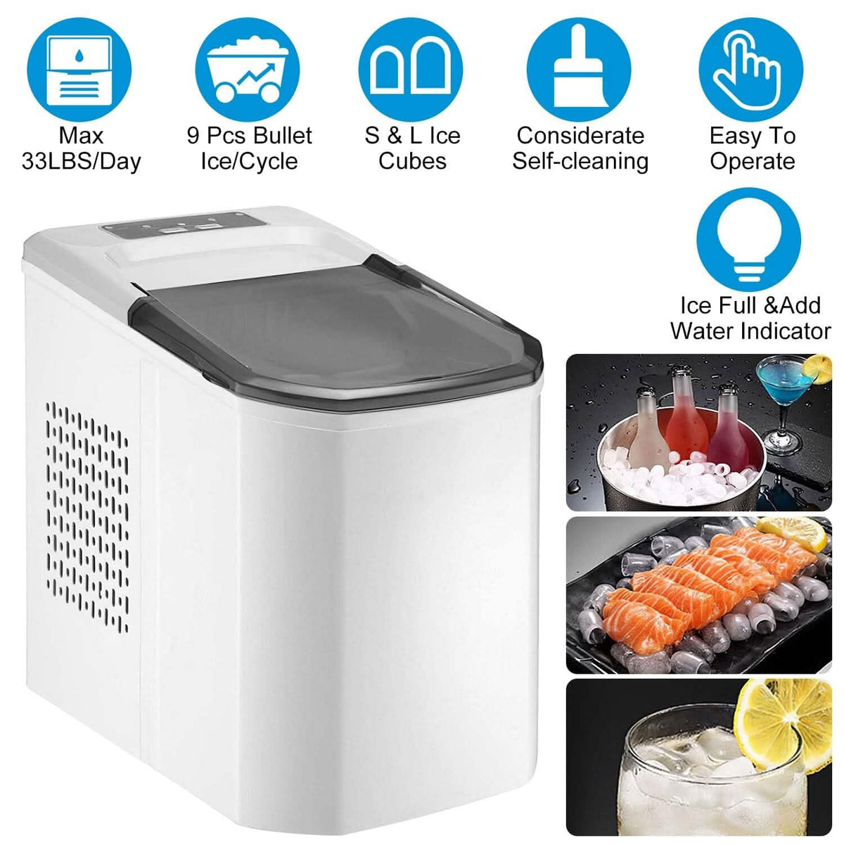 Electric Countertop Ice Make with Ice Scoop Basket Self Cleaning